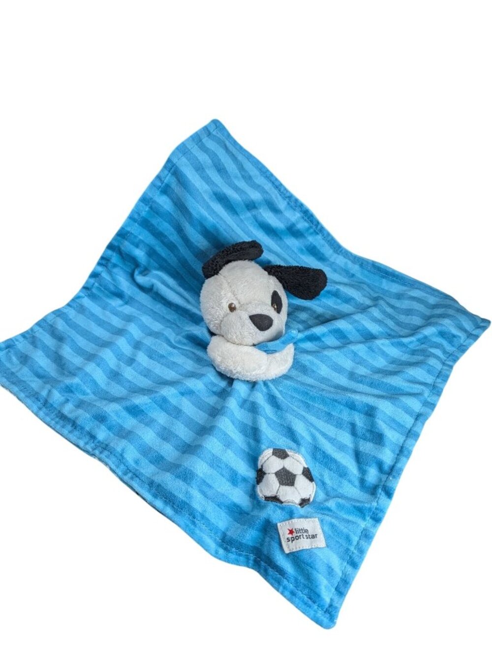 Little Sport Star Baby Blanket With Plush Puppy & Soccer Ball Applique Reversibl